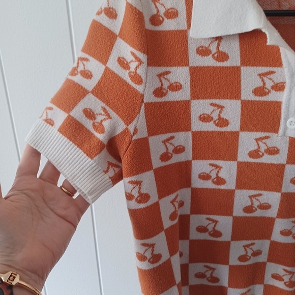 Forever 21 Checkered Cherry Collared Knitted Tee - Picture 5 of 7